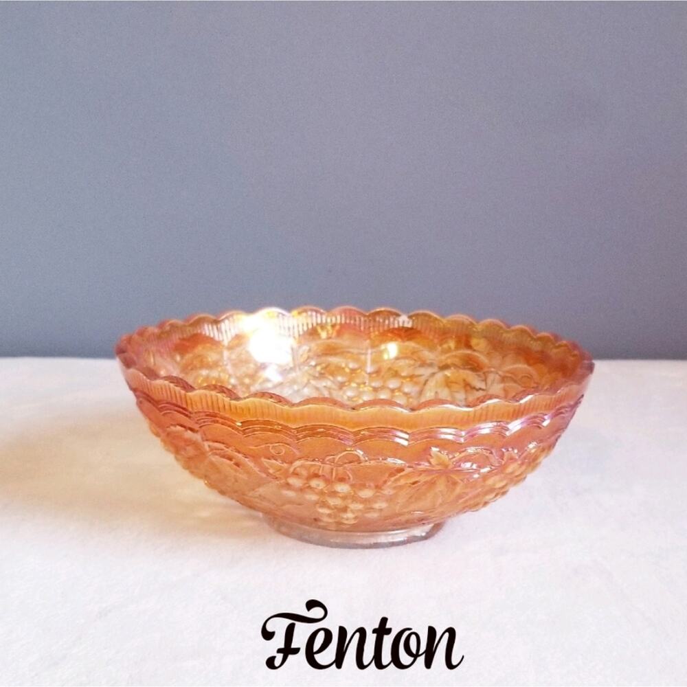 Bowl Vtg Fenton Marigold Iridescent Carnival Glass Grape Vine Candy Dish